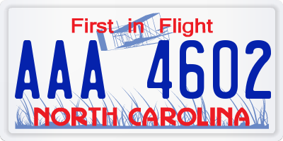 NC license plate AAA4602