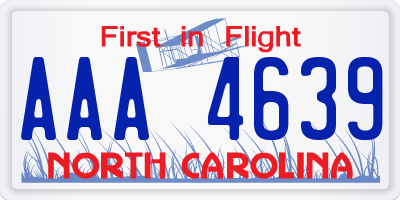 NC license plate AAA4639