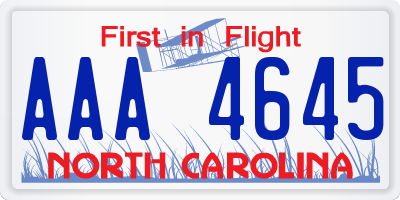 NC license plate AAA4645