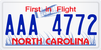 NC license plate AAA4772