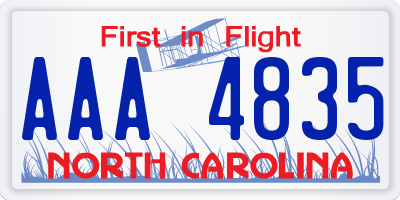 NC license plate AAA4835