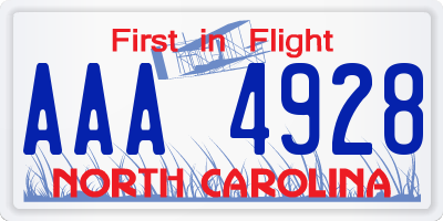 NC license plate AAA4928