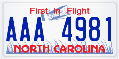 NC license plate AAA4981