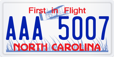 NC license plate AAA5007