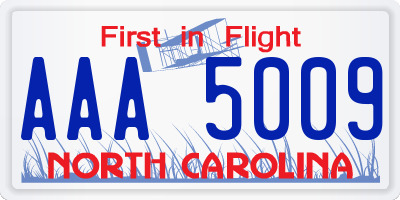 NC license plate AAA5009