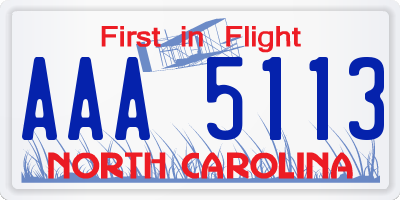 NC license plate AAA5113