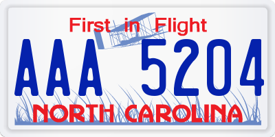 NC license plate AAA5204