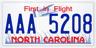 NC license plate AAA5208