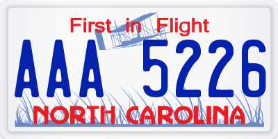 NC license plate AAA5226