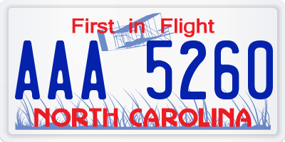 NC license plate AAA5260