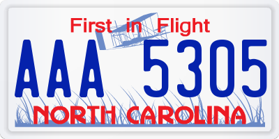 NC license plate AAA5305