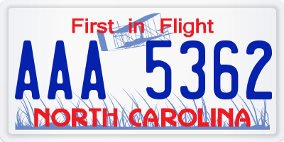 NC license plate AAA5362