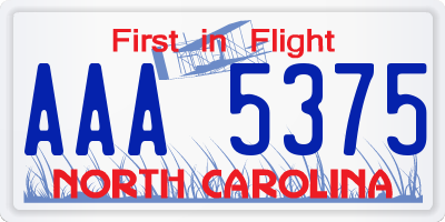 NC license plate AAA5375