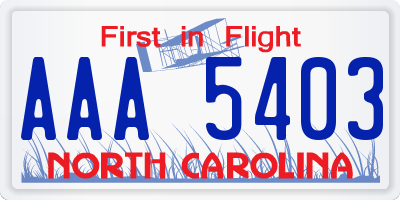NC license plate AAA5403