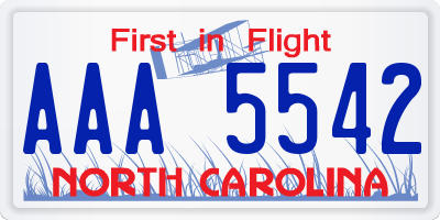 NC license plate AAA5542