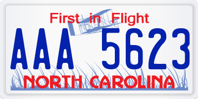 NC license plate AAA5623