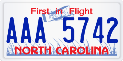 NC license plate AAA5742