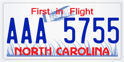 NC license plate AAA5755