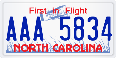 NC license plate AAA5834
