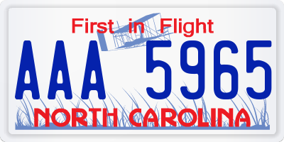 NC license plate AAA5965