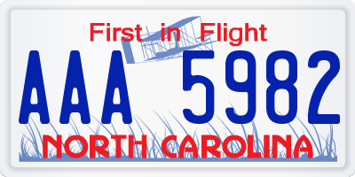 NC license plate AAA5982
