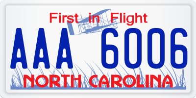 NC license plate AAA6006