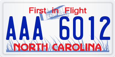 NC license plate AAA6012