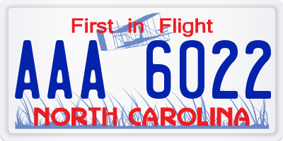 NC license plate AAA6022