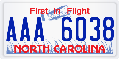 NC license plate AAA6038