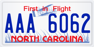 NC license plate AAA6062