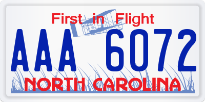 NC license plate AAA6072