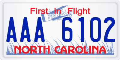 NC license plate AAA6102