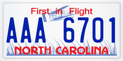 NC license plate AAA6701