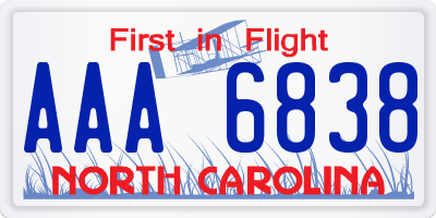 NC license plate AAA6838