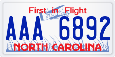 NC license plate AAA6892