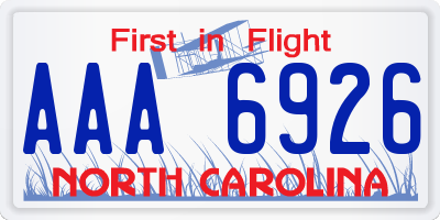 NC license plate AAA6926