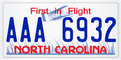 NC license plate AAA6932