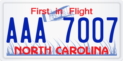 NC license plate AAA7007