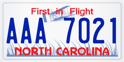 NC license plate AAA7021