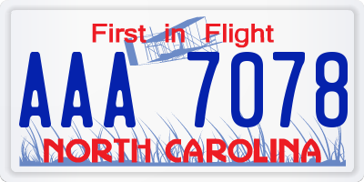 NC license plate AAA7078