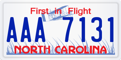 NC license plate AAA7131