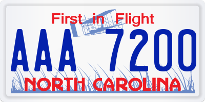 NC license plate AAA7200