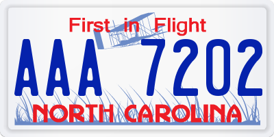 NC license plate AAA7202