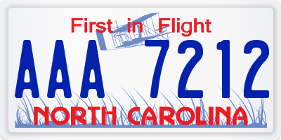 NC license plate AAA7212