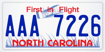 NC license plate AAA7226