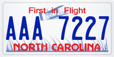 NC license plate AAA7227