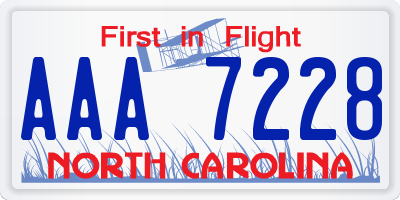 NC license plate AAA7228