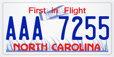 NC license plate AAA7255