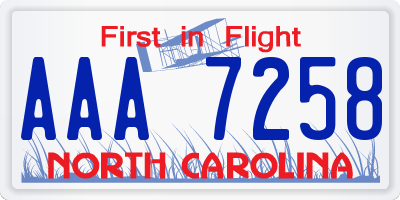 NC license plate AAA7258