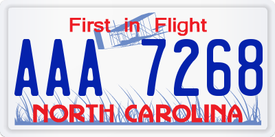 NC license plate AAA7268